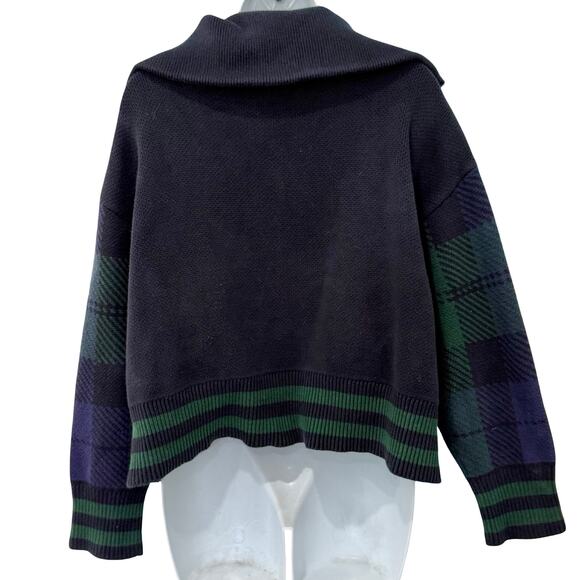 Tommy Hilfiger Blue Green Plaid Tartan Yellow Logo Quarter Zip Sweater size L - Picture 6 of 13